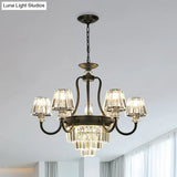Modern Black Crystal Cone Chandelier W/ Prismatic Shades 3/6-Light For Restaurants