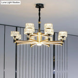 Modern Black Crystal Drum Hanging Light Fixture - Chic Living Room Chandelier