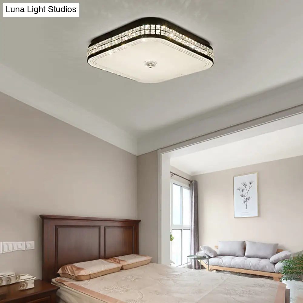 Modern Black Crystal Led Ceiling Light For Bedroom - Flush Mount Design