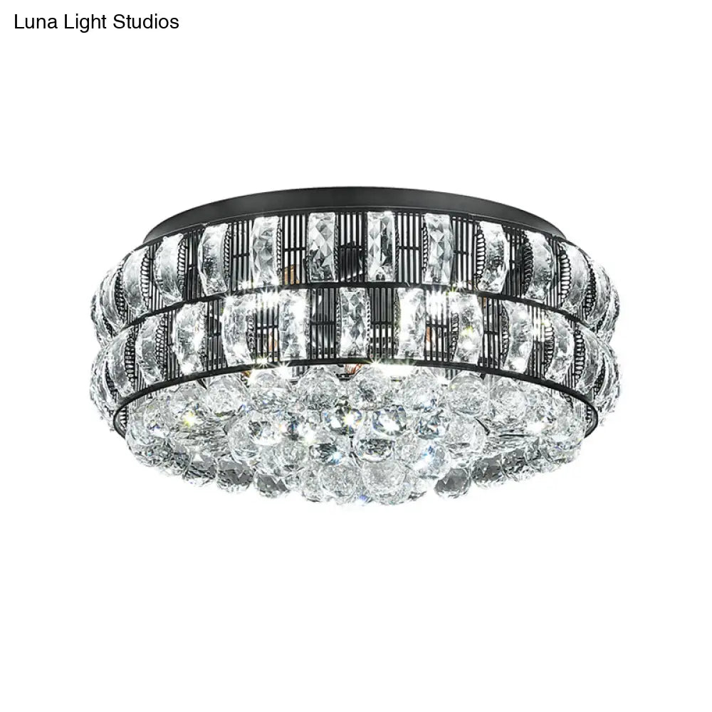 Modern Black Crystal Orb Flush Mount - 7 - Light Ceiling Fixture For Bedroom