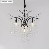 Modern Black Crystal Pendant Light Kit - Beveled Branch Design 4 Bulbs Elegant Candle Chandelier