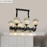 Modern Black Crystal Prism Island Pendant Lamp With Fringe - 9-Head Cylindrical Style