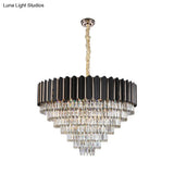 Modern Black Crystal Round Shade Chandelier With Multi-Light Ceiling Pendant
