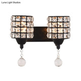 Modern Black Crystal Wall Mount Light Fixture With Prismatic Optical Cylinder Design