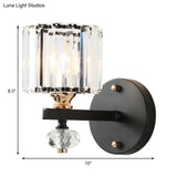 Modern Black Crystal Wall Sconce For Living Room - Flush Mount Drum Light