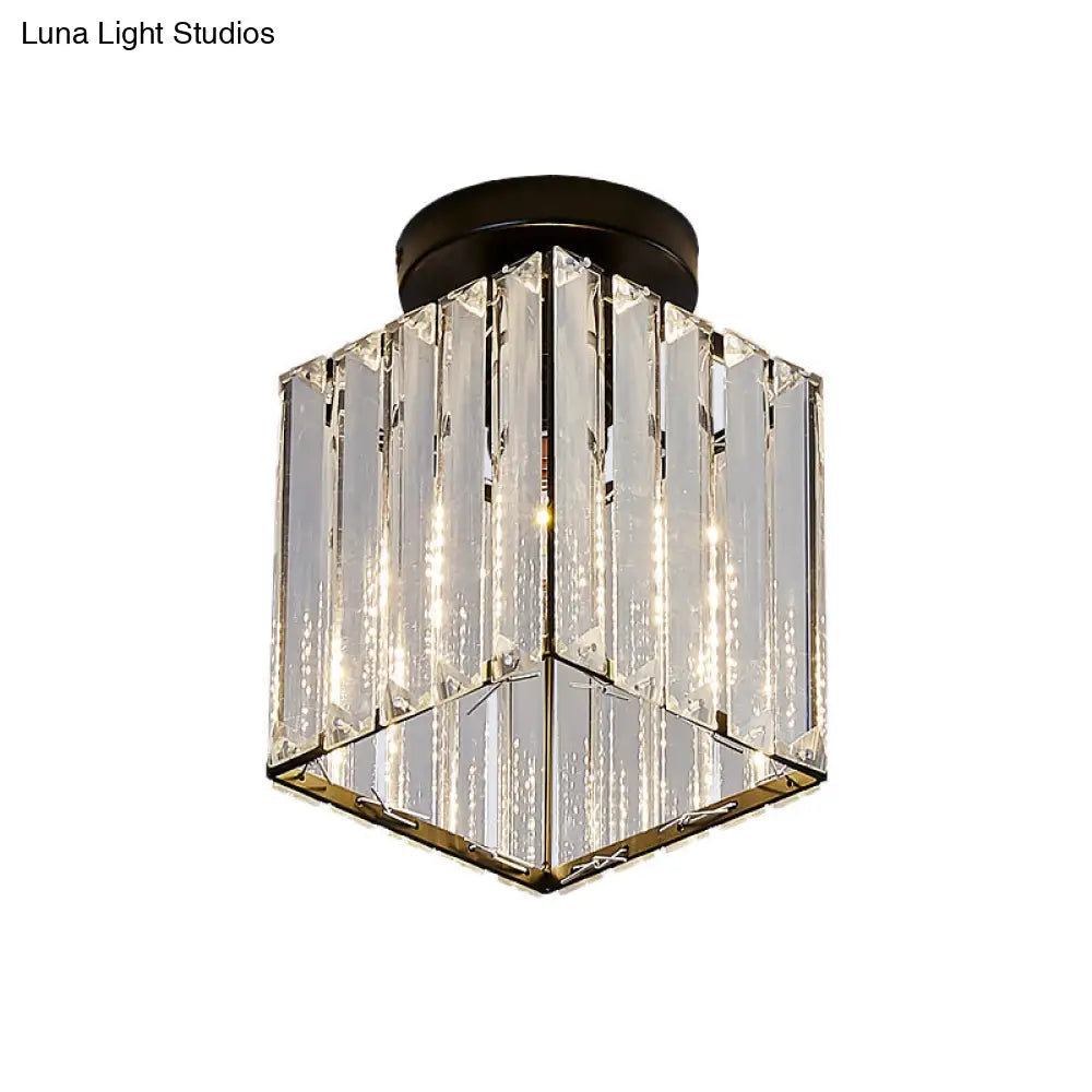 Modern Black Cube Flushmount Lighting With Clear Glass For Hallway - 1 Bulb Flush Mount Fixture