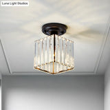 Modern Black Cube Flushmount Lighting With Clear Glass For Hallway - 1 Bulb Flush Mount Fixture