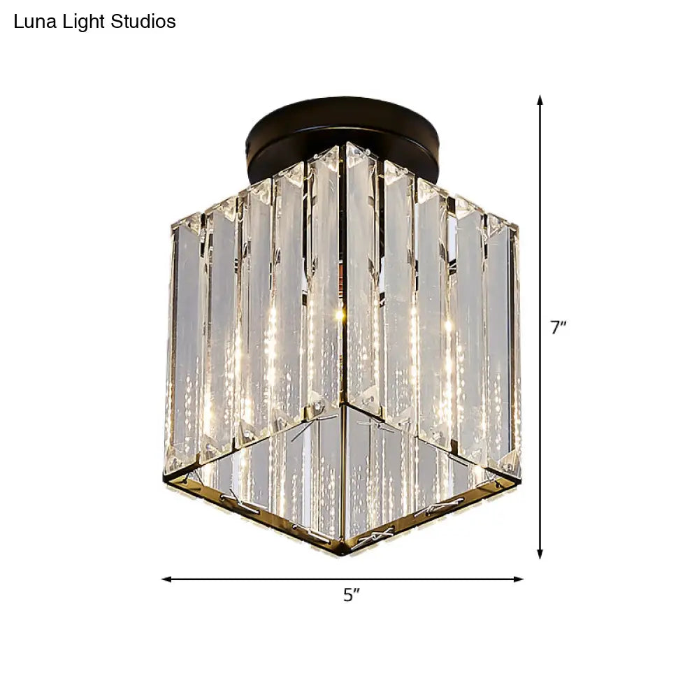 Modern Black Cube Flushmount Lighting With Clear Glass For Hallway - 1 Bulb Flush Mount Fixture