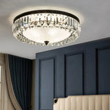 Modern Black Cut - Crystal Flush Mount Lamp For Bedroom Ceiling Lighting / Frosted