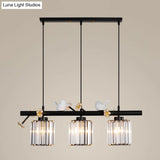 Modern Black Cylinder Island Light Pendant With Crystal Accents - 3 Lights