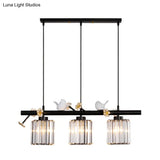 Modern Black Cylinder Island Light Pendant With Crystal Accents - 3 Lights