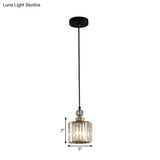 Modern Black Cylinder Pendant Lamp Kit With Crystal Prisms Shade - 1/3-Head Ceiling