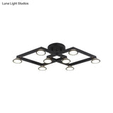 Modern Black Diamond Shape Flush Mount Ceiling Light With 8 Lights - Ideal For Restaurants
