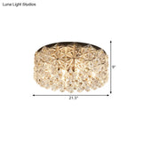 Modern Black Drum Ceiling Light Fixture With Hexagon Crystals - Flush Mount Lamp 18’/21.5’ W
