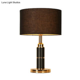 Modern Black Drum Desk Light - Bedside Table Lamp For Night Reading With Plug-In Cord