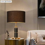 Modern Black Drum Desk Light - Bedside Table Lamp For Night Reading With Plug-In Cord