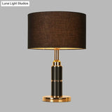 Modern Black Drum Desk Light - Bedside Table Lamp For Night Reading With Plug-In Cord
