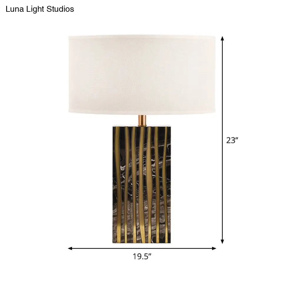 Modern Black Drum Night Table Lamp: 1-Light Fabric Lighting For Bedroom Nightstand