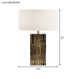 Modern Black Drum Night Table Lamp: 1-Light Fabric Lighting For Bedroom Nightstand