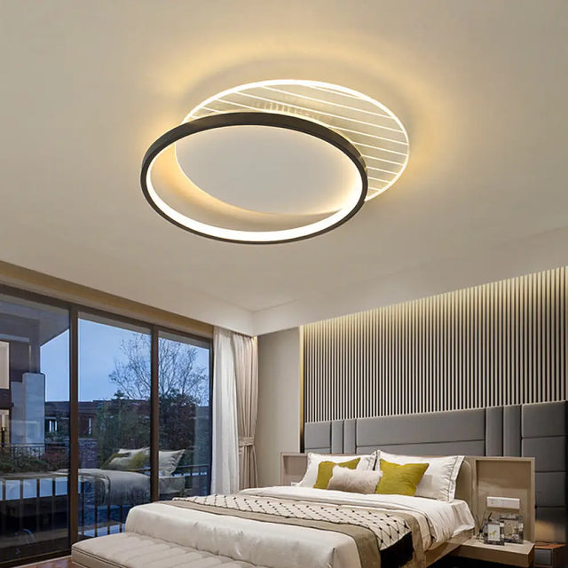 Modern Black Dual-Square/Round Flushmount Led Ceiling Light With Warm/White/3 Color