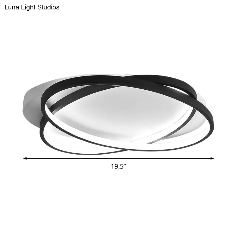 Modern Black Ellipse Crossed Ceiling Light - Thin Flush Mount Led Lighting For Bedroom Warm/White