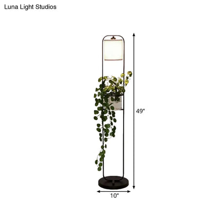 Modern Black Fabric Drum Floor Lamp With Clear Glass Pot Deco - 1/2-Light Lighting For Warehouses