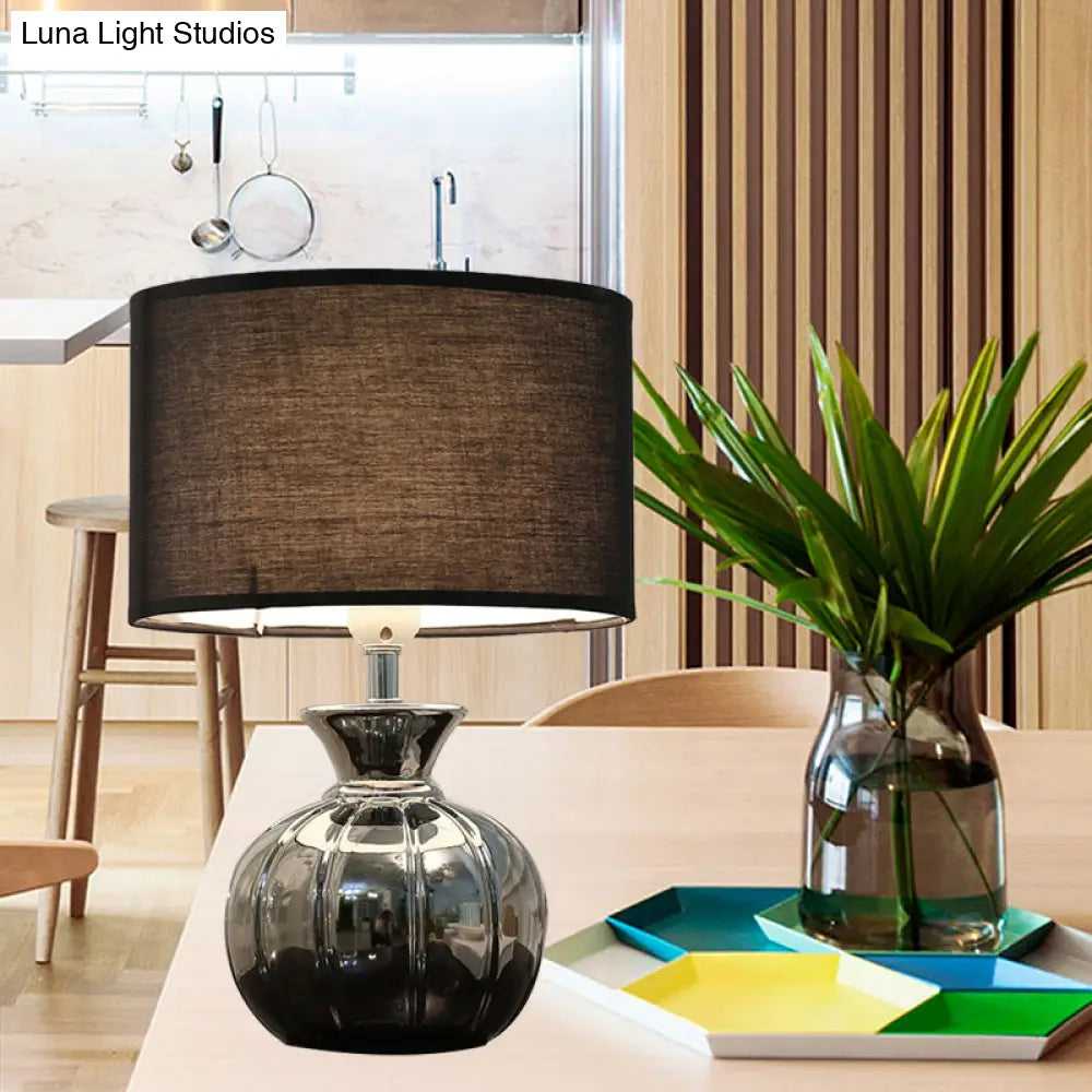 Modern Black Fabric Table Lamp With Ceramic Base - Nightstand Lighting