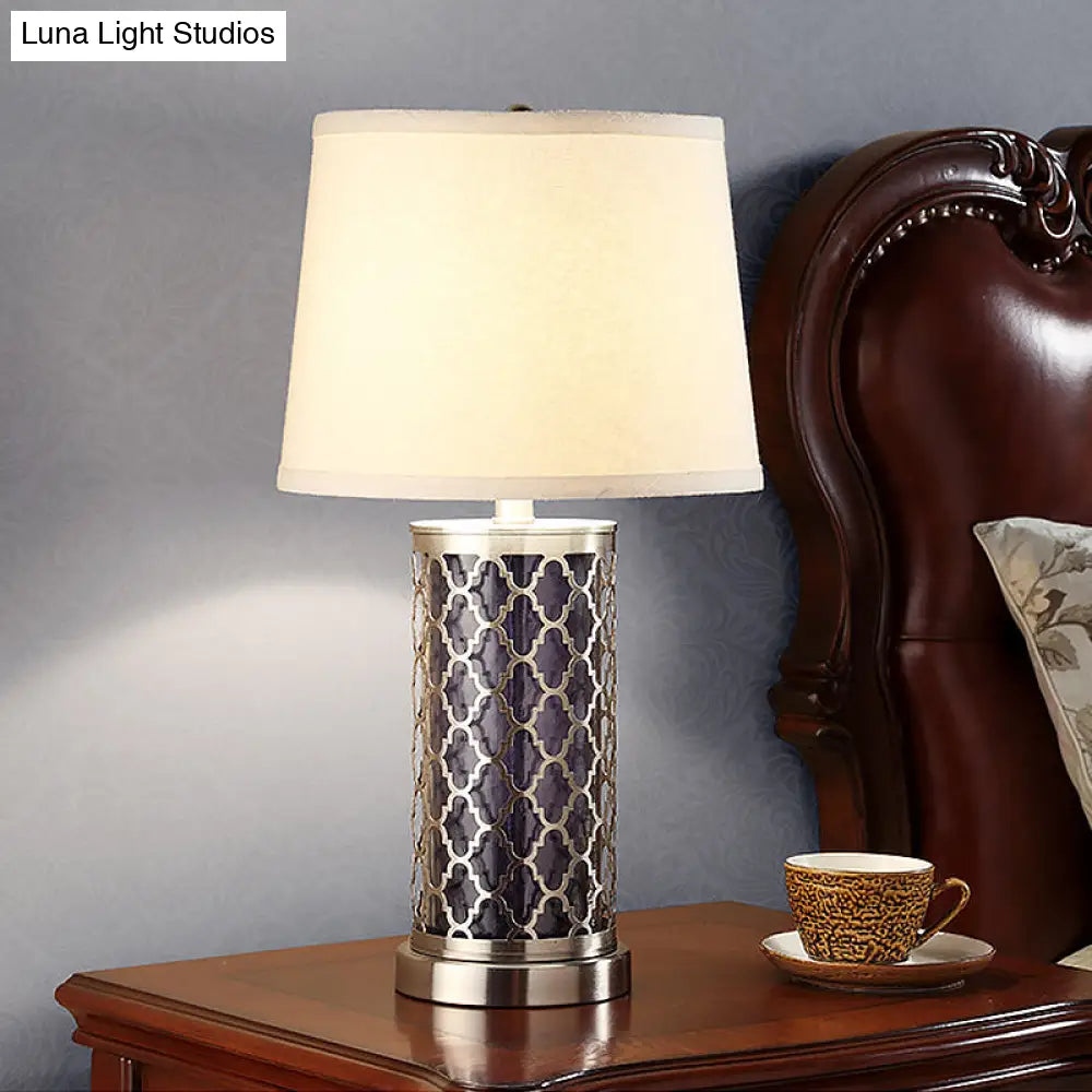 Modern Black Fabric Tapered Drum Nightstand Lamp With 1 Bulb For Reading