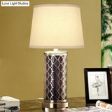 Modern Black Fabric Tapered Drum Nightstand Lamp With 1 Bulb For Reading