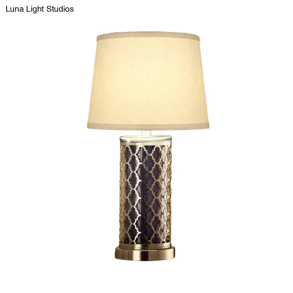 Modern Black Fabric Tapered Drum Nightstand Lamp With 1 Bulb For Reading