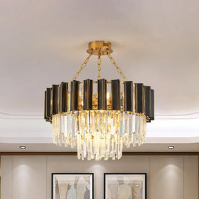 Modern Black Finish Tapered Bedroom Chandelier with Clear Crystal Prisms - 9 Heads Hanging Lamp Kit Black