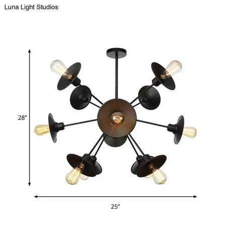 Modern Black Flare Shade Chandelier With Sputnik Design - 9/12/15 Light Fixture For Living Room