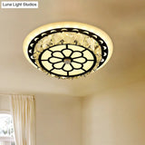 Modern Black Floral Pattern Crystal Led Ceiling Light - Beveled Round/Square Flushmount Lamp For