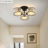 Modern Black Flush Mount Ceiling Light Fixture With Drum Crystal Shade - 3/5/6 Lights For Living