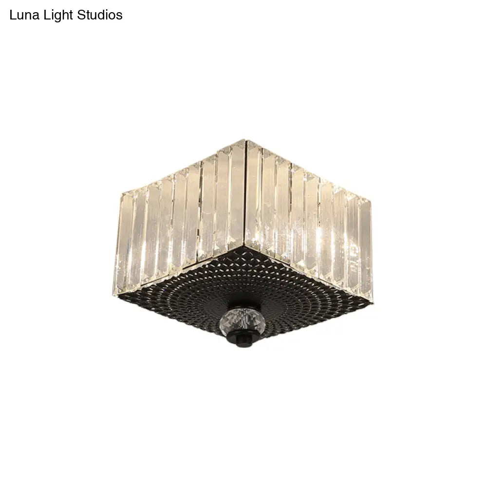 Modern Black Flush Mount Ceiling Light With Dual Heads Clear Crystal Shades For Corridors