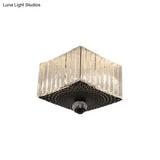 Modern Black Flush Mount Ceiling Light With Dual Heads Clear Crystal Shades For Corridors