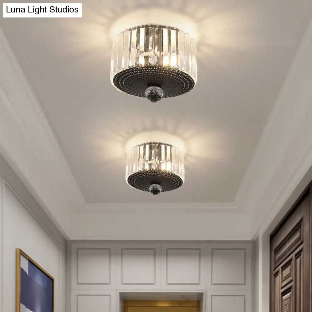 Modern Black Flush Mount Ceiling Light With Dual Heads Clear Crystal Shades For Corridors