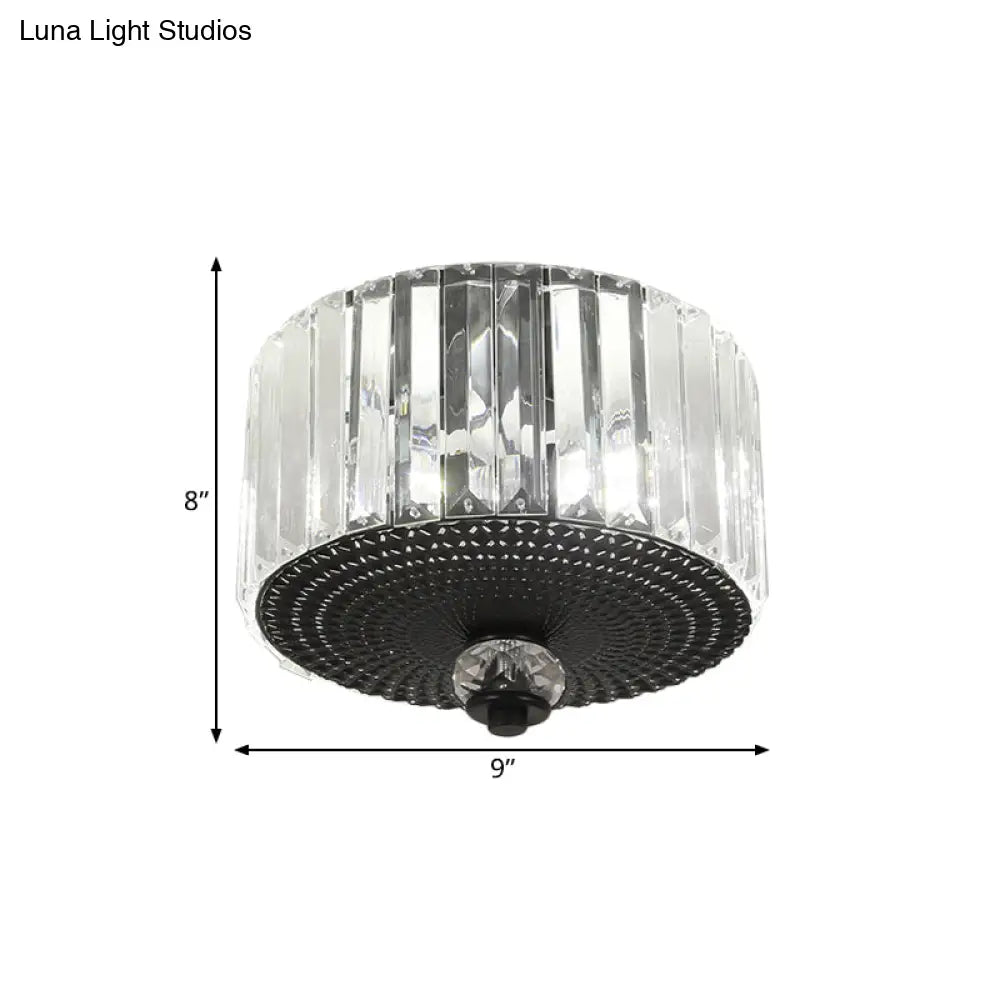 Modern Black Flush Mount Ceiling Light With Dual Heads Clear Crystal Shades For Corridors