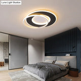 Modern Black Flush Mount Led Ceiling Light With Remote Control Dimming - 18’/22’ Wide Ring In