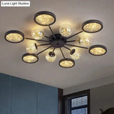 Modern Black Flush Mount With Amber Glass And Glowing String Inside