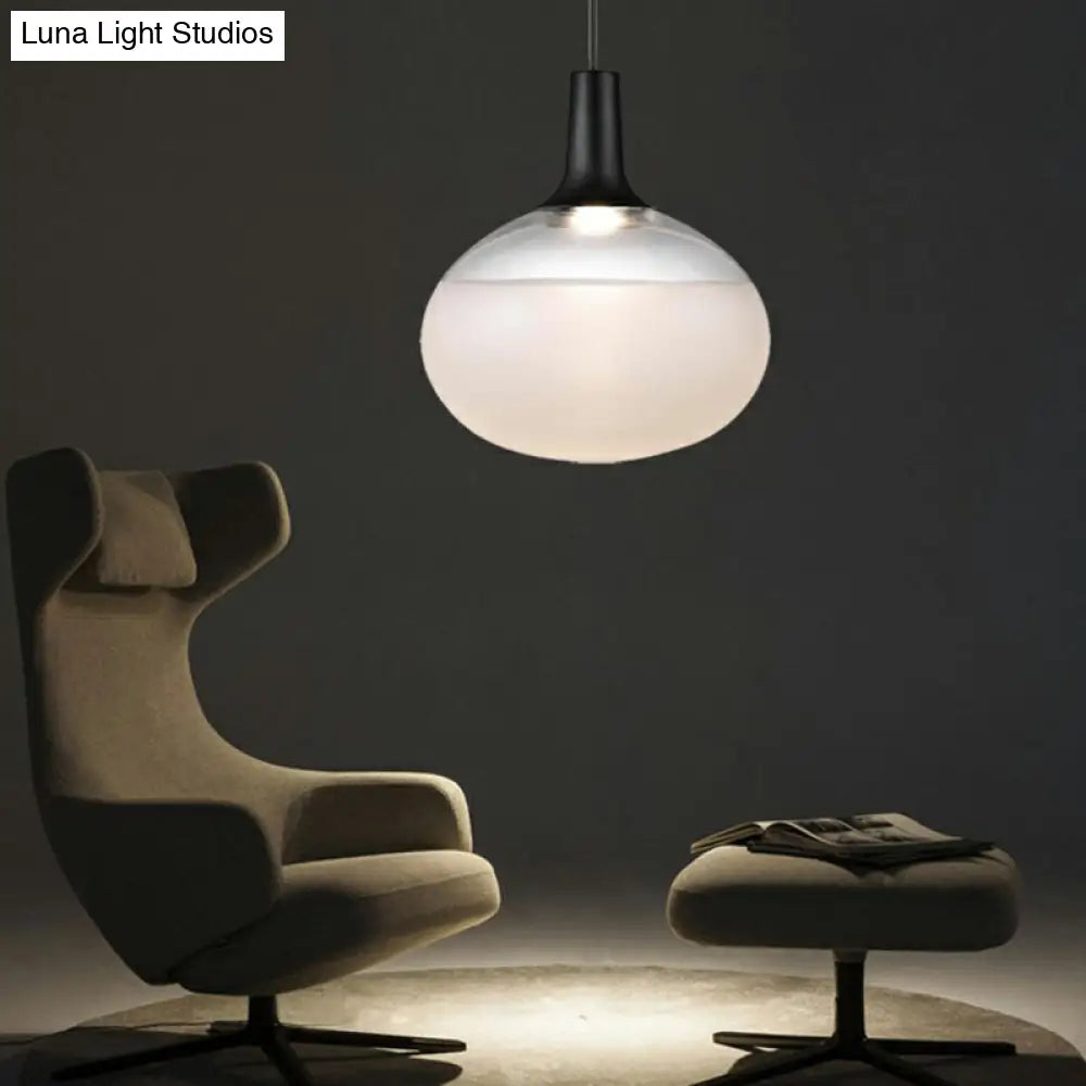 Modern Black Glass Elliptical Suspended Lighting Fixture For Restaurants