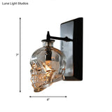 Modern Black Glass Skull Wall Sconce - Stylish 1-Light Fixture For Living Room Lighting