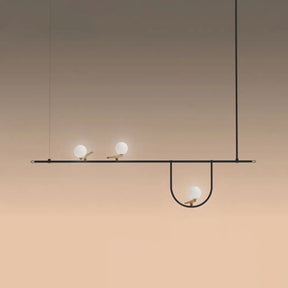 Modern Black Glass Sphere Island Chandelier Light Fixture With Cream Accents - Ceiling Mounted