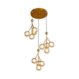 Modern Black/Gold 12-Bulb Multi-Light Pendant Led Hanging Lamp With Clear/Amber/Smoke Gray Glass