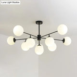 Modern Black/Gold Branch Chandelier - 7/9/11-Light Iron Pendant With White Glass Ball Shade