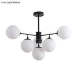 Modern Black/Gold Branch Chandelier - 7/9/11-Light Iron Pendant With White Glass Ball Shade