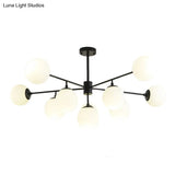 Modern Black/Gold Branch Chandelier - 7/9/11-Light Iron Pendant With White Glass Ball Shade