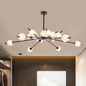Modern Black & Gold Branch Chandelier - Bubble Shade 18 Lights Frosted Glass