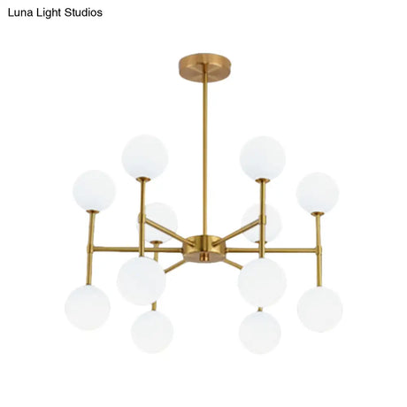 Modern Black/Gold Bubble Shade Chandelier With Opal Glass - 12 Light Ceiling Pendant For Living Room