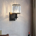 Modern Black/Gold Cylinder Sconce Light Fixture With Crystal Wall Mounted Lighting Black